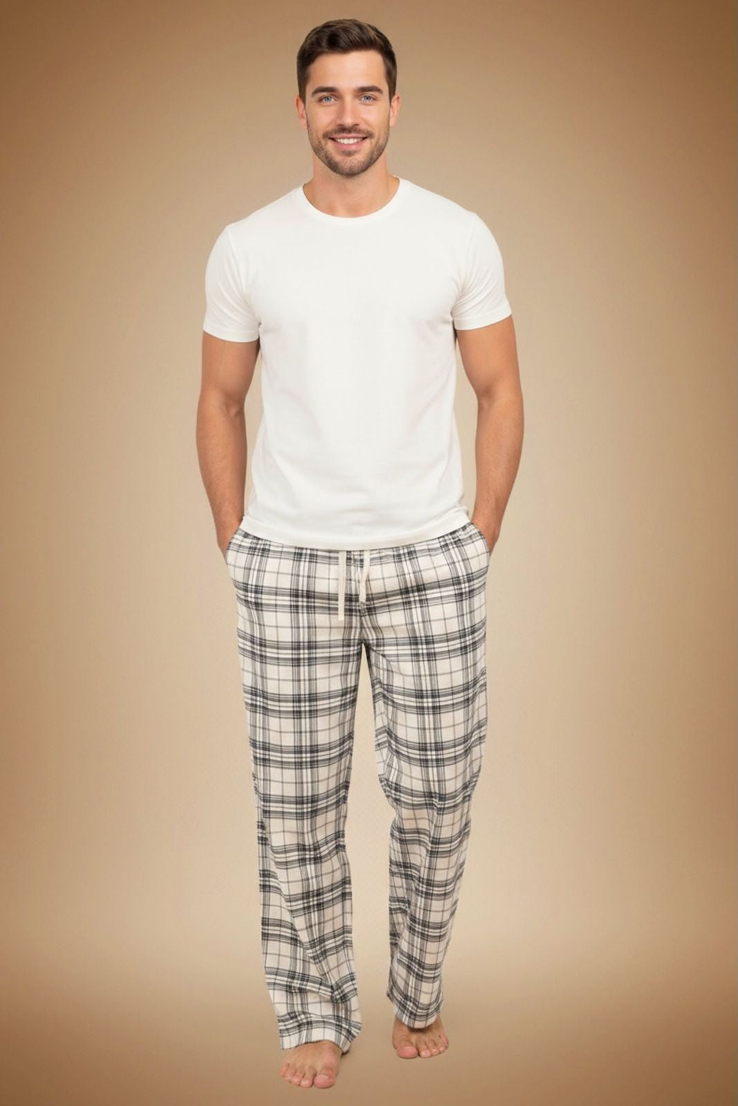 White Sage Plaid Cotton Twill Men's Pajama