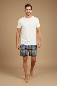 True Blue Plaid Cotton Twill Men's Shorts