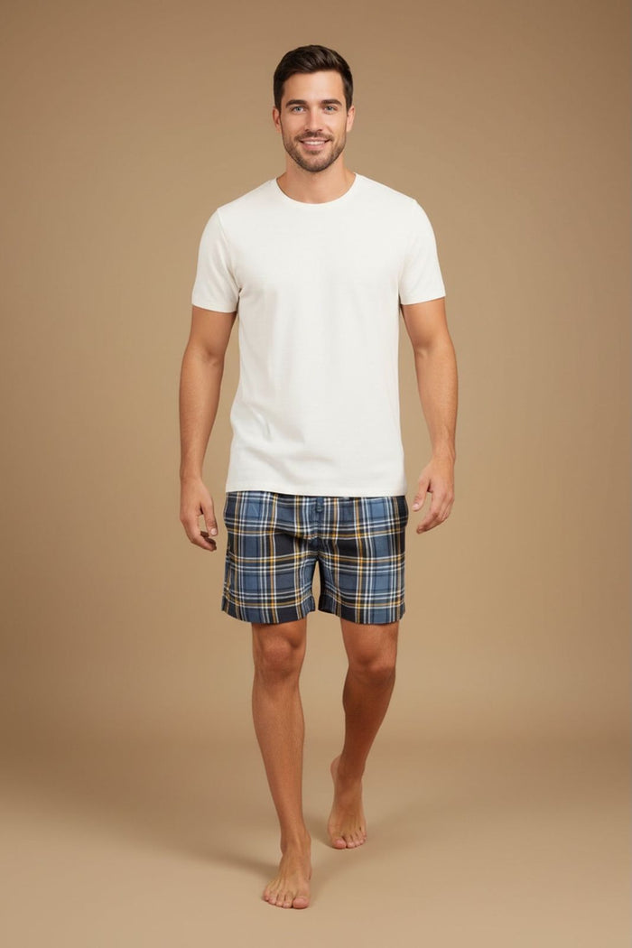 True Blue Plaid Cotton Twill Men's Shorts