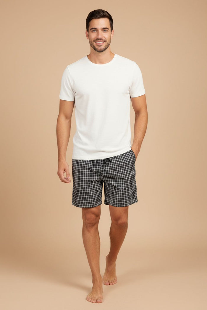 Navy Pin Check Cotton Men's Shorts