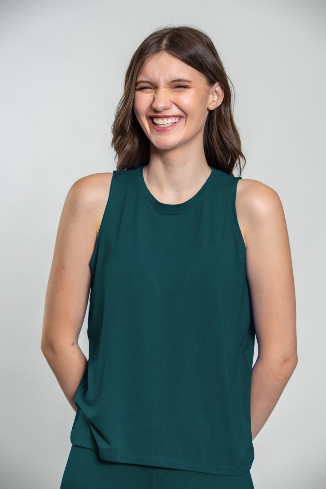 Bottle Green Lucy Butter-Soft Bamboo Knit Women's Pajama Set- Sleeveless