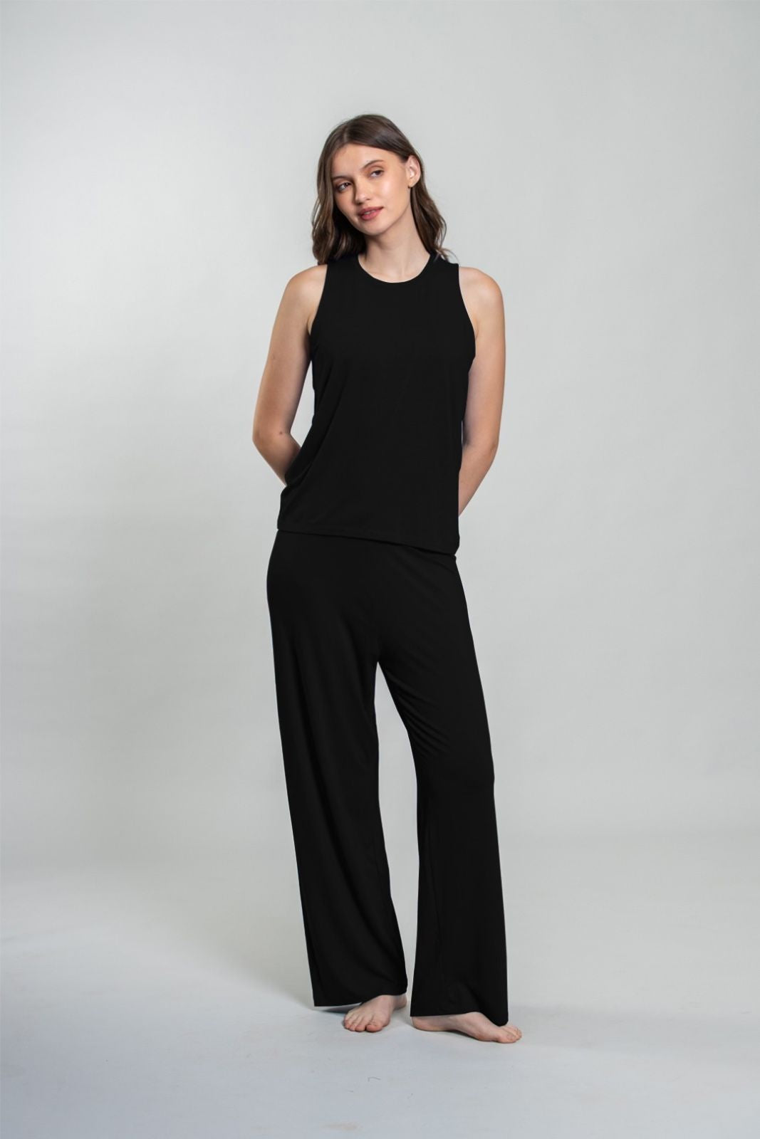 Black Lucy Butter-Soft Viscose Knit Women's Pajama Set - Sleeveless