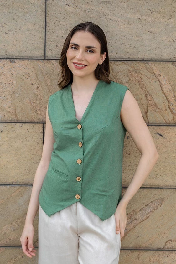 The 20's Green Linen Women's Lounge Vest