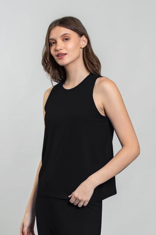 Black Lucy Butter-Soft Viscose Knit Women's Pajama Set - Sleeveless