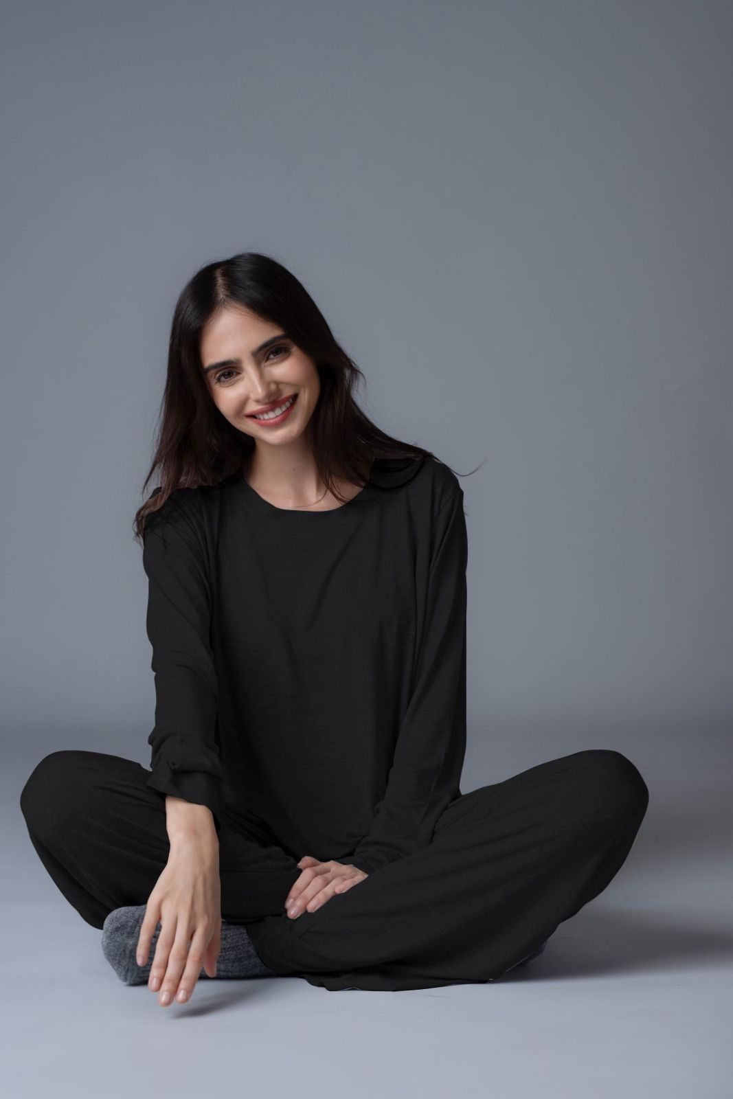 Black Lucy Butter-Soft Viscose Knit Women's Pajama Set- Full Sleeves