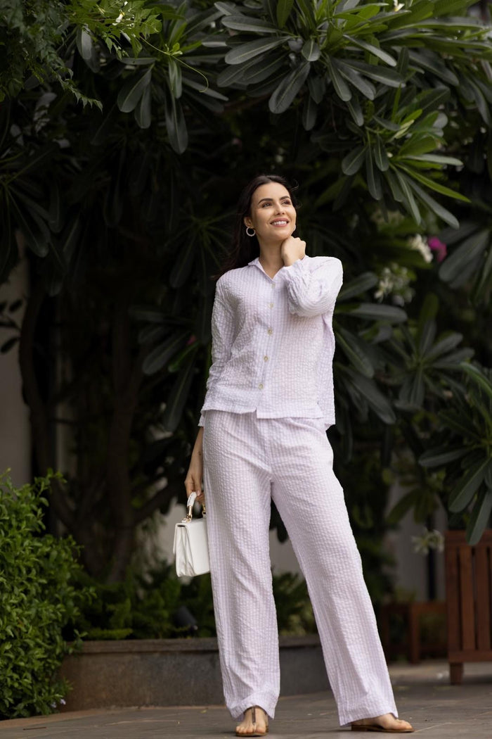 Sakura Blossom Lilac Seer Sucker Women's Lounge Pant Set