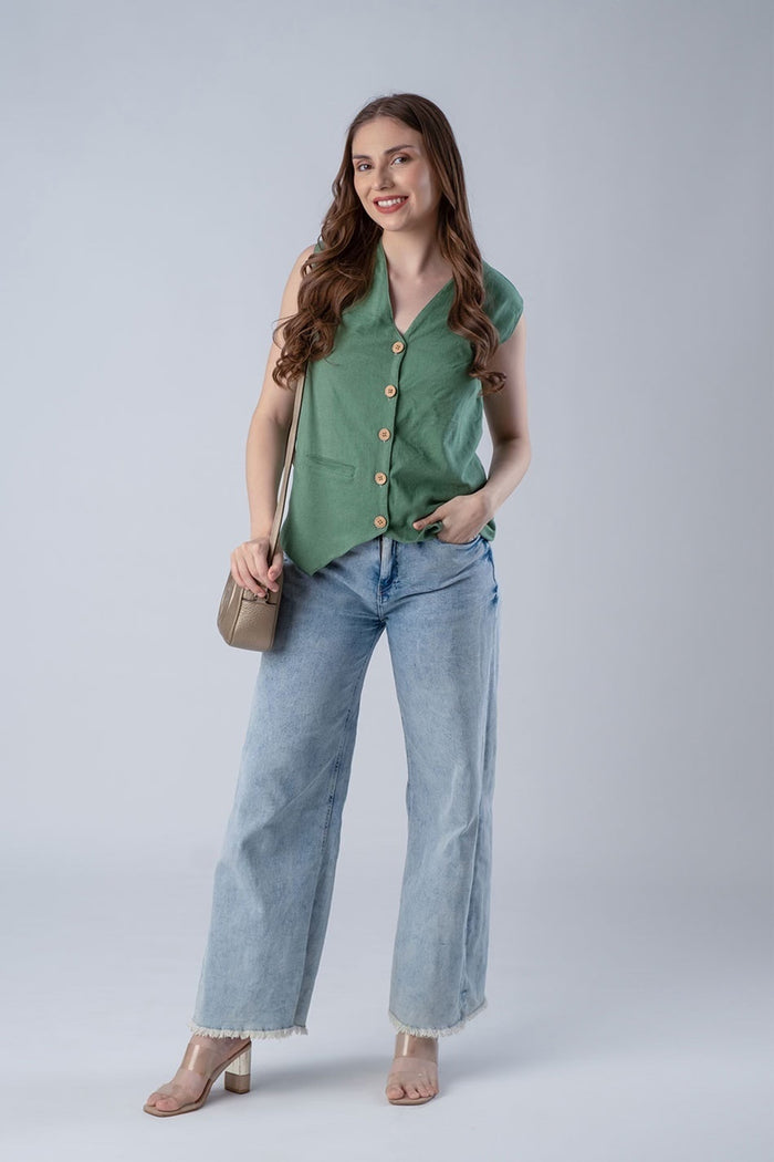 The 20's Green Linen Women's Lounge Vest
