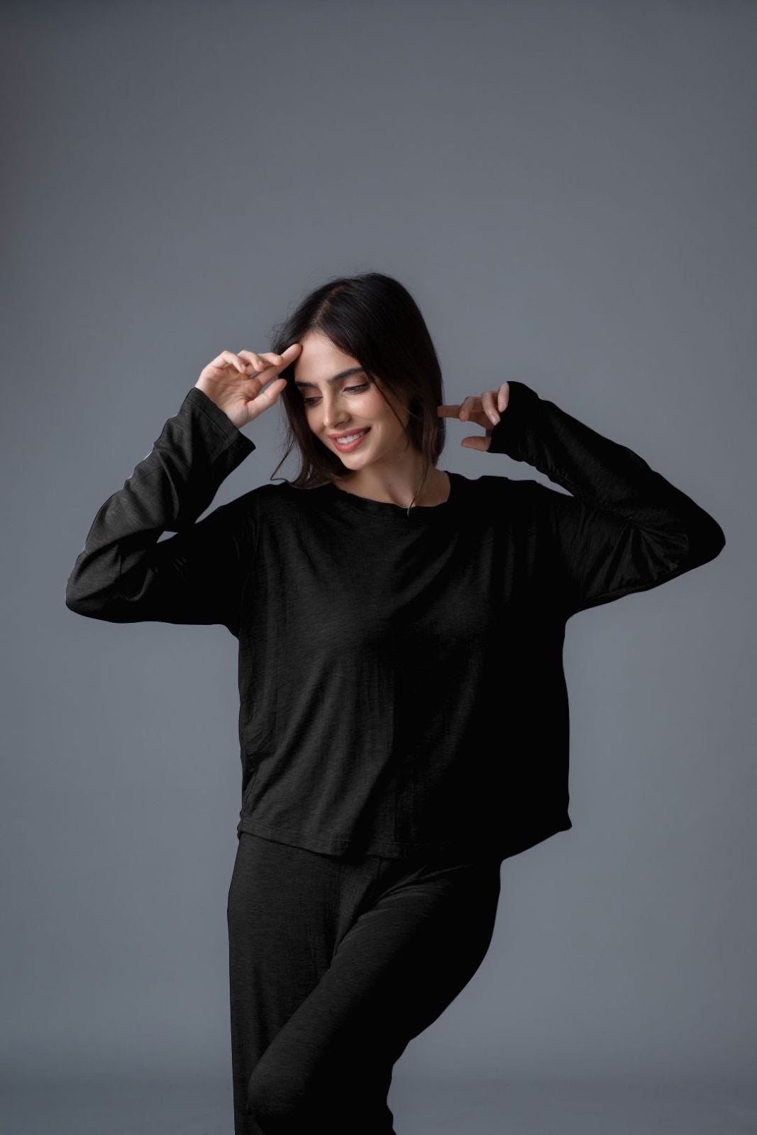 Black Lucy Butter-Soft Viscose Knit Women's Pajama Set- Full Sleeves