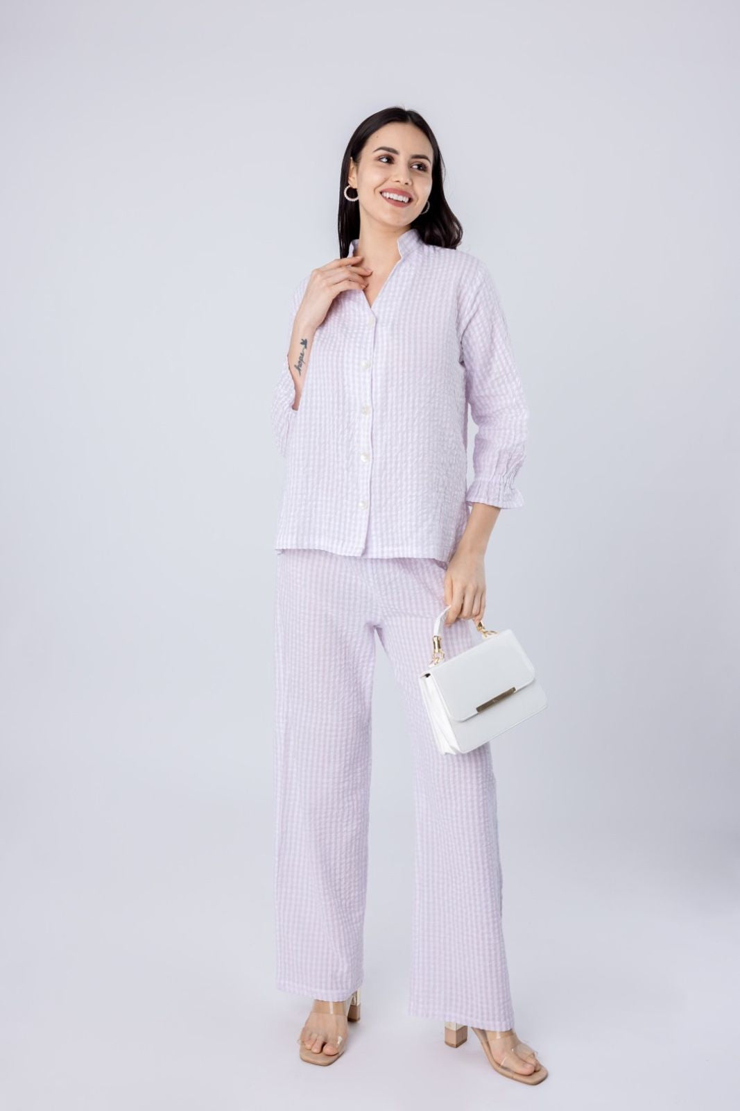 Sakura Blossom Lilac Seer Sucker Women's Lounge Pant Set