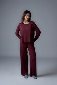 Burgundy Lucy Butter-Soft Modal Knit Women's Pajama Set- Full Sleeves