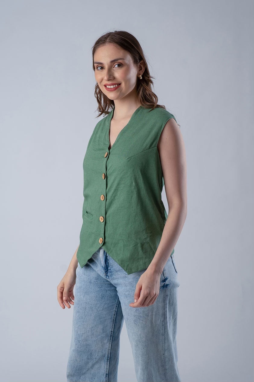The 20's Green Linen Women's Lounge Vest