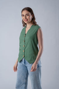 The 20's Green Linen Women's Lounge Vest