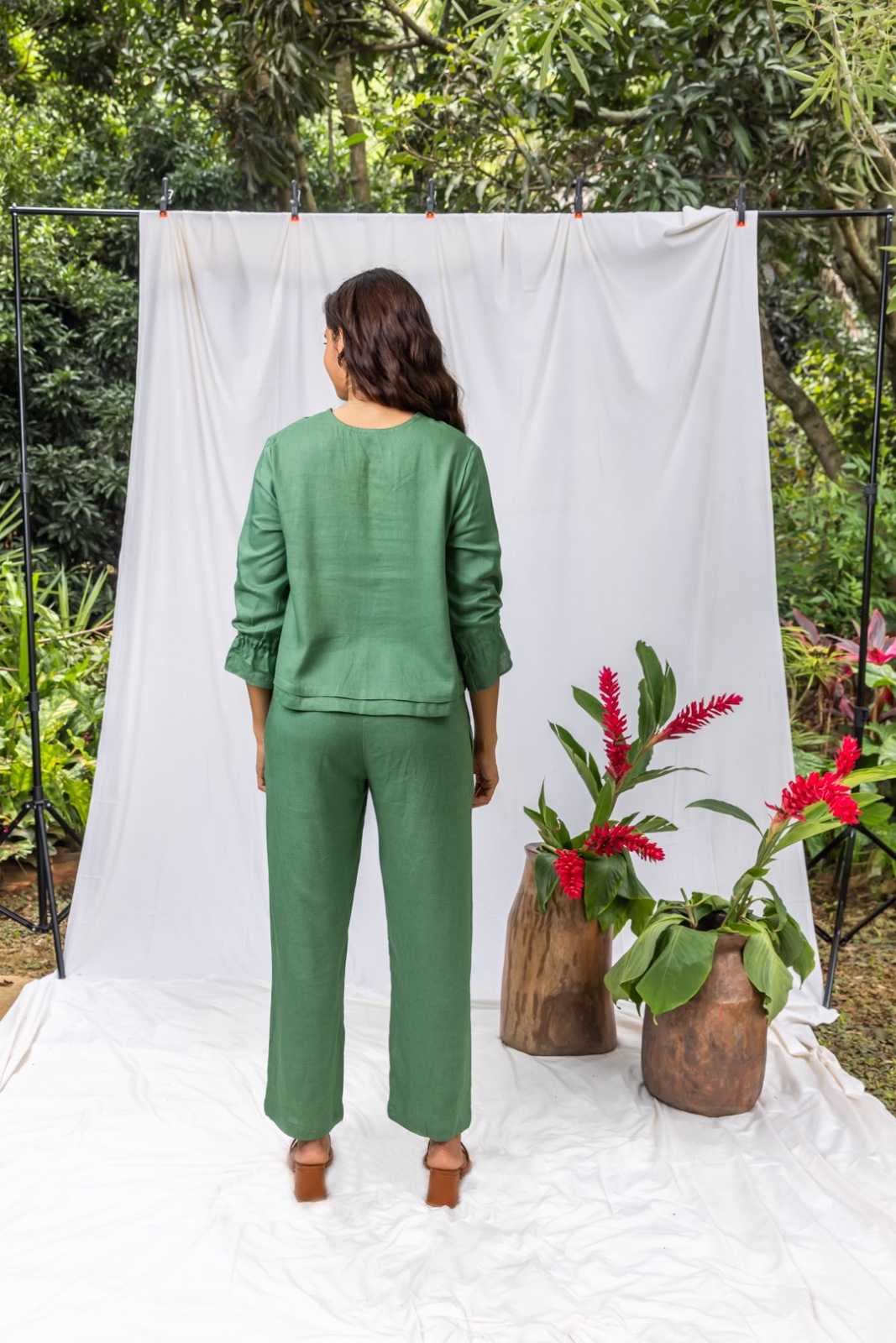 Masai Green Linen Women's Lounge Pleated Co-ord Set