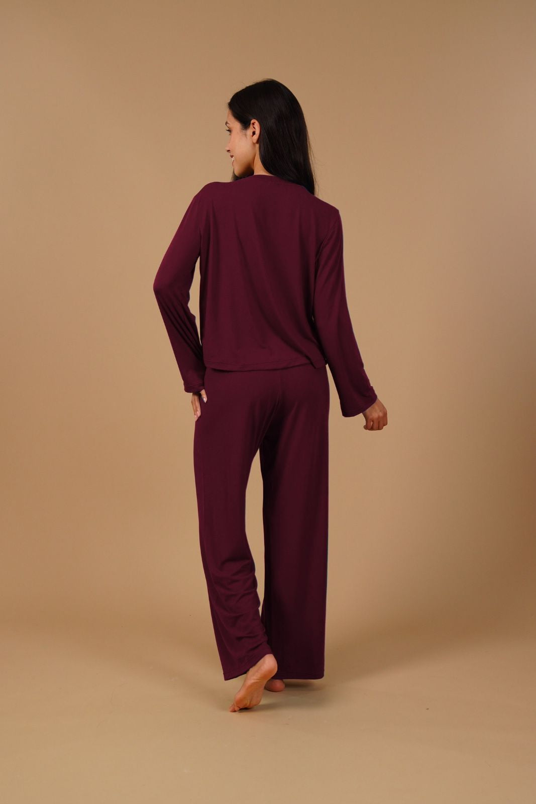 Burgundy Lucy Butter-Soft Modal Knit Women's Pajama Set- Full Sleeves