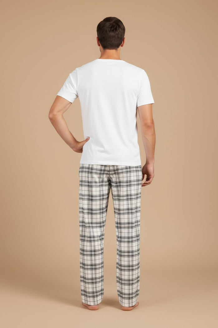 White Sage Plaid Cotton Twill Men's Pajama