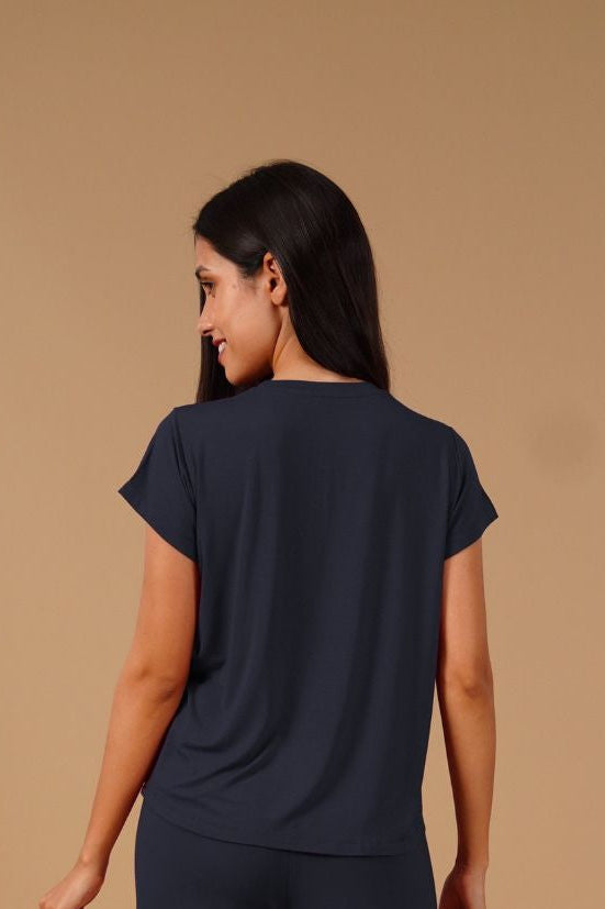 Navy Butter-Soft Modal Knit Top - Half Sleeves