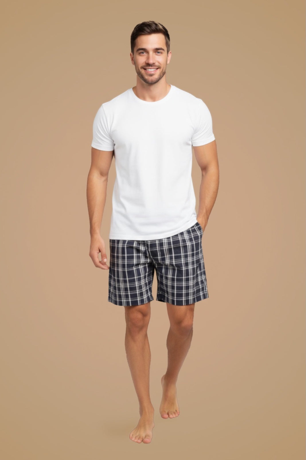 Classic Blue Check Cotton Men's Shorts