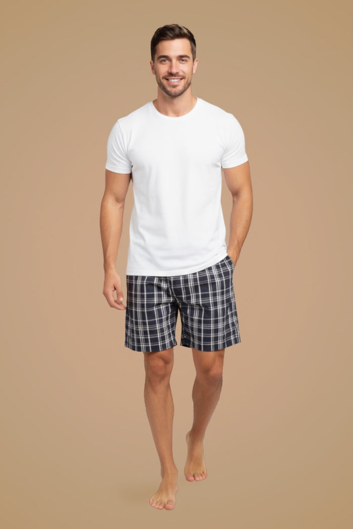 Classic Blue Check Cotton Men's Shorts