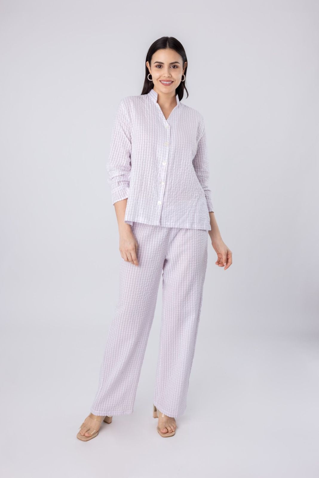 Sakura Blossom Lilac Seer Sucker Women's Lounge Pant Set