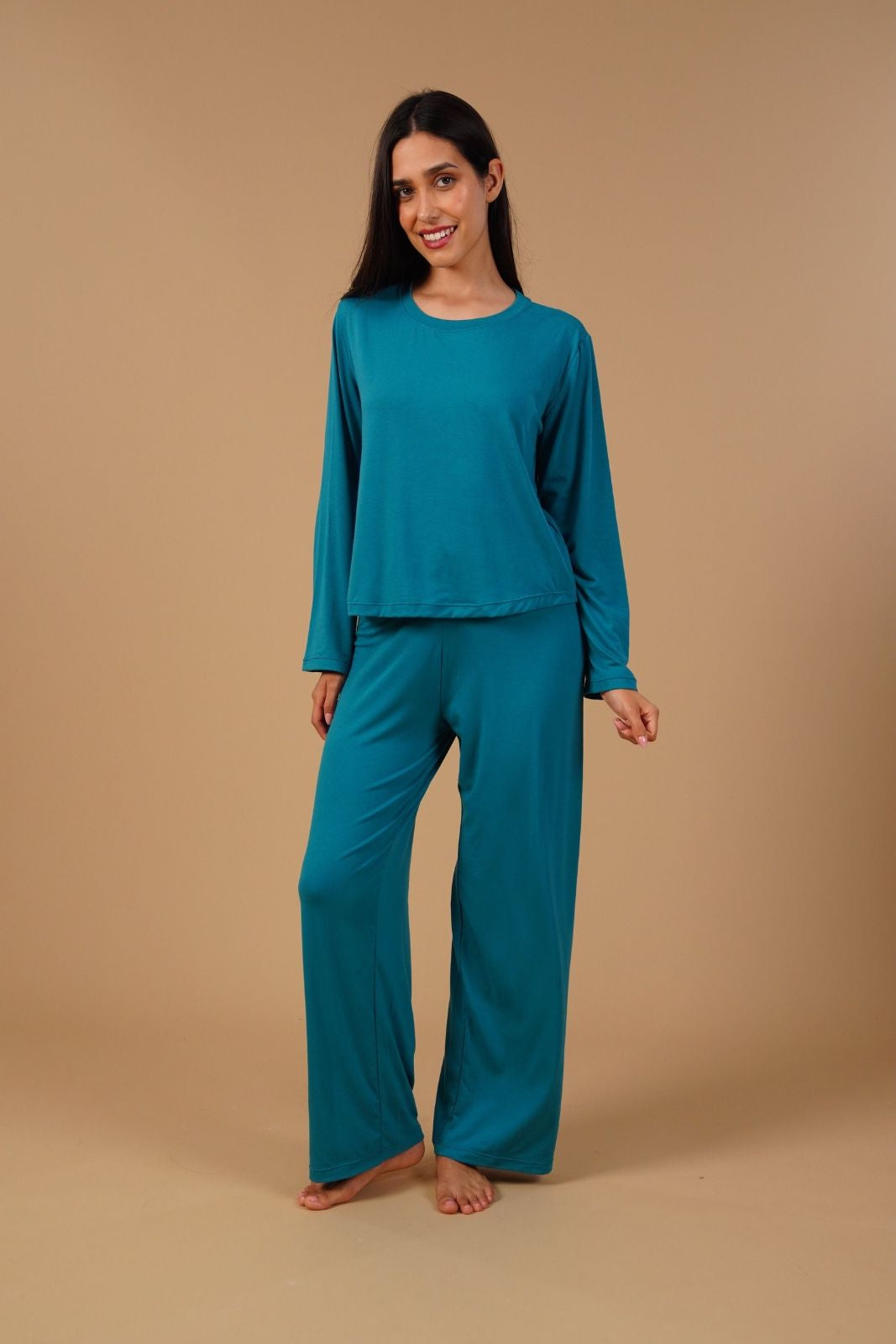 Teal Lucy Butter-Soft Viscose Knit Women's Pajama Set- Full Sleeves