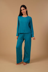 Teal Lucy Butter-Soft Viscose Knit Women's Pajama Set- Full Sleeves
