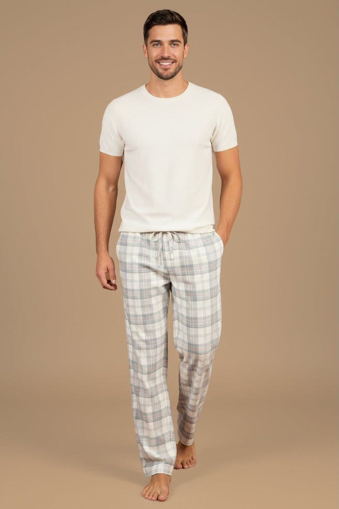 Pastel Blue Check Cotton Men's Pajama