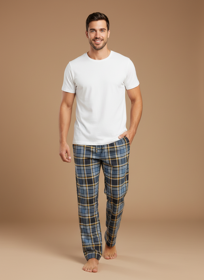 True Blue Plaid Cotton Twill Men's Pajama