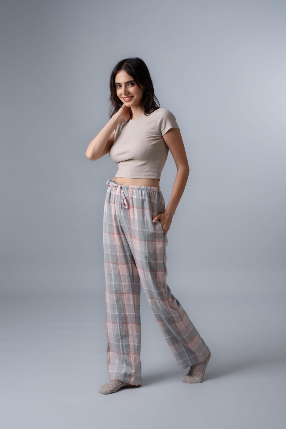 Winter Dusk Lurex Check Cotton Women's Pajama