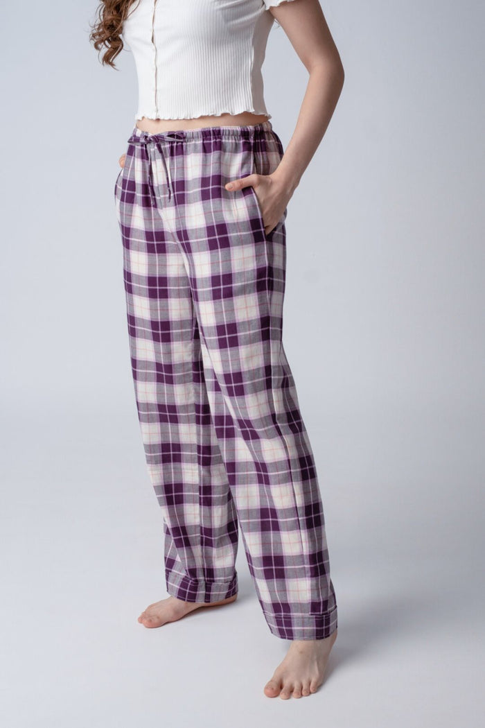 Purple Plaid Cotton Women's Pajama