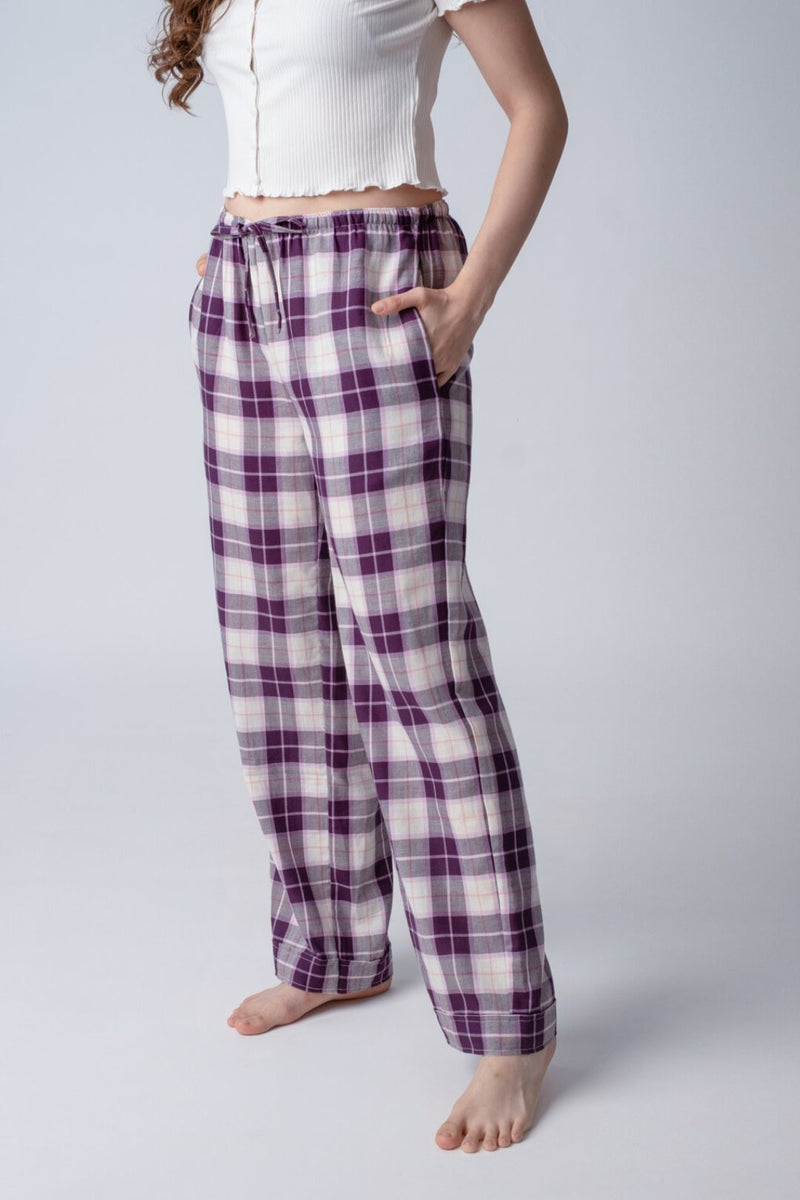 Purple Plaid Cotton Women's Pajama