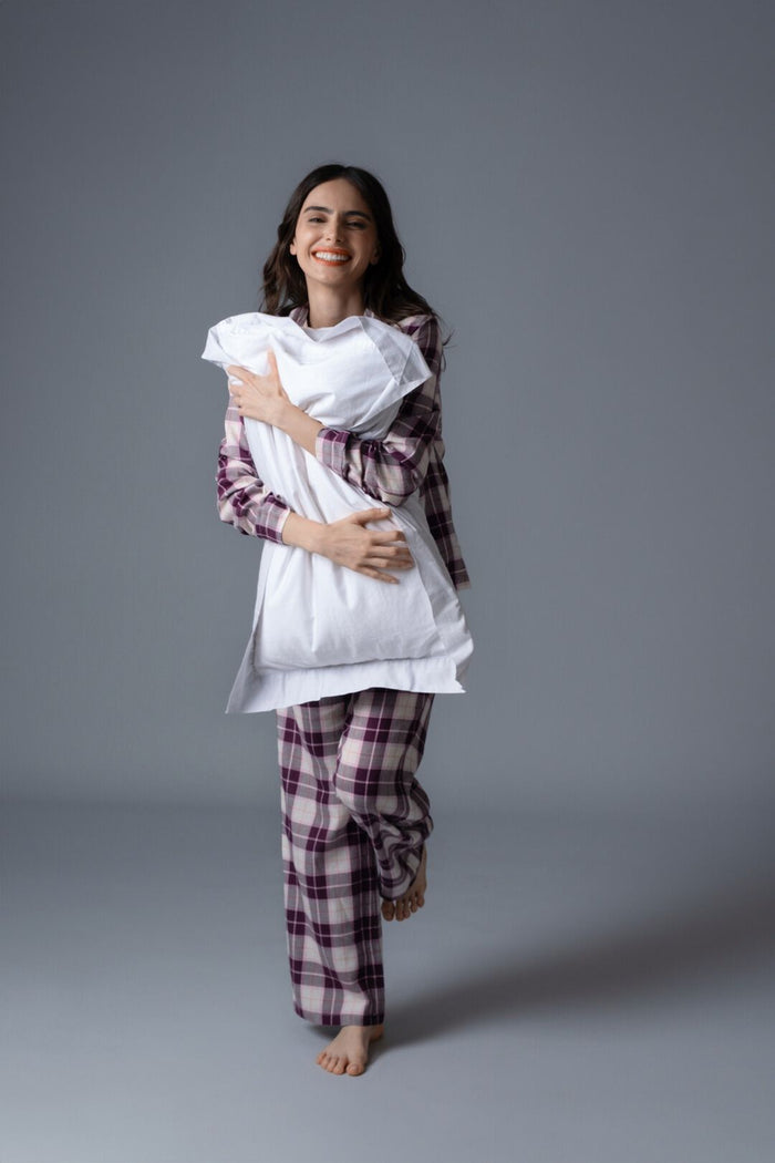 Purple Plaid Cotton Women's Pajama Set - Full Sleeves