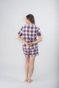 Purple Plaid Cotton Women's Shorts Set