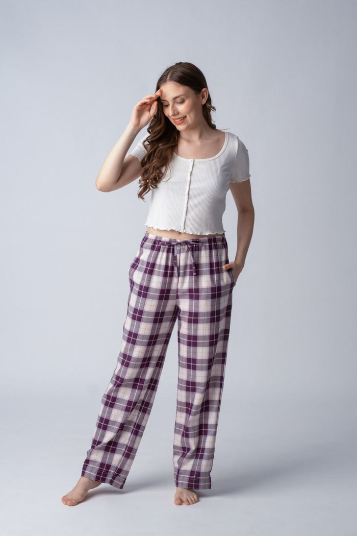 Purple Plaid Cotton Women's Pajama
