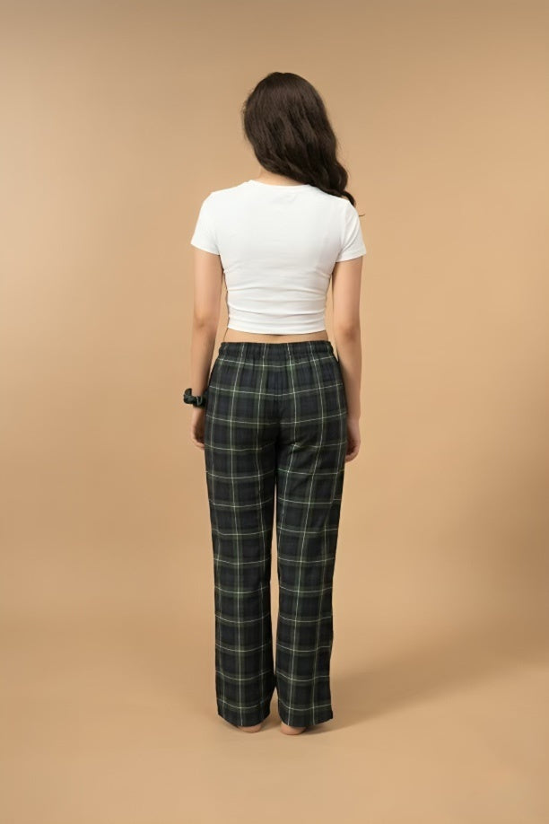 Forest Green Check Cotton Blend Women's Pajama Only