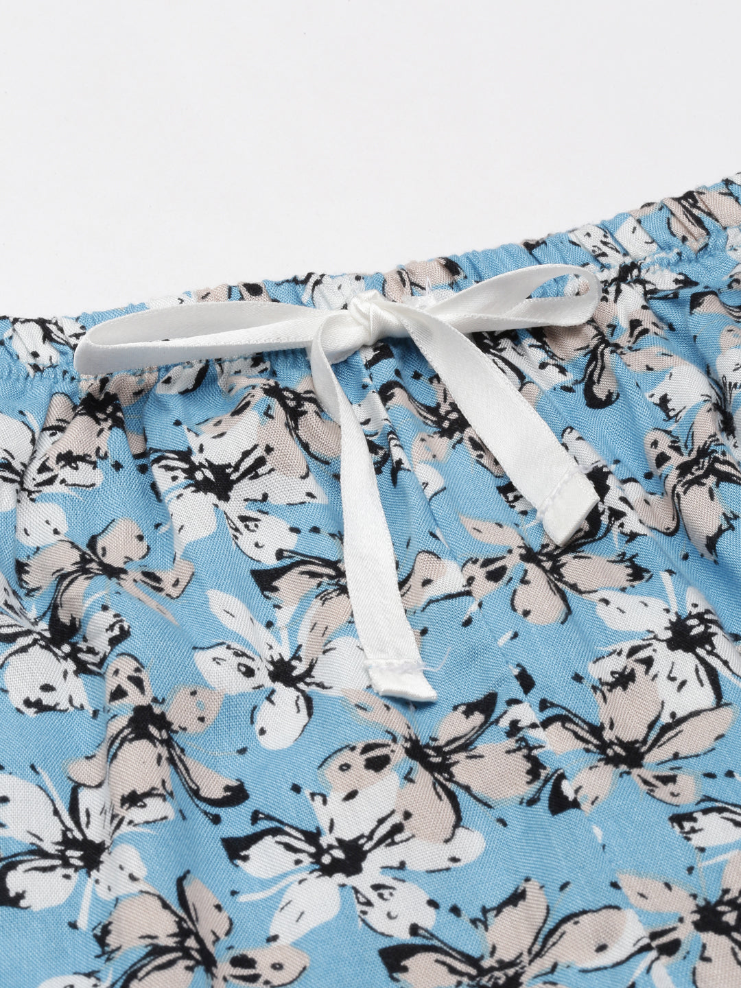 Blue Floral Cotton Blend Women's Pajama