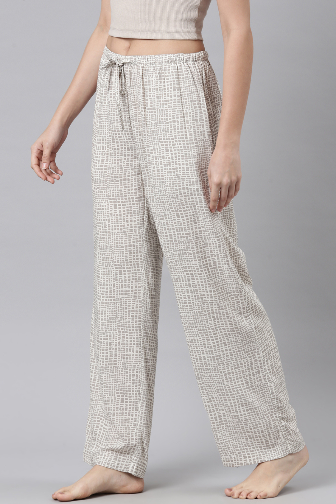Grey Abstract Cotton Blend Women's Pajama