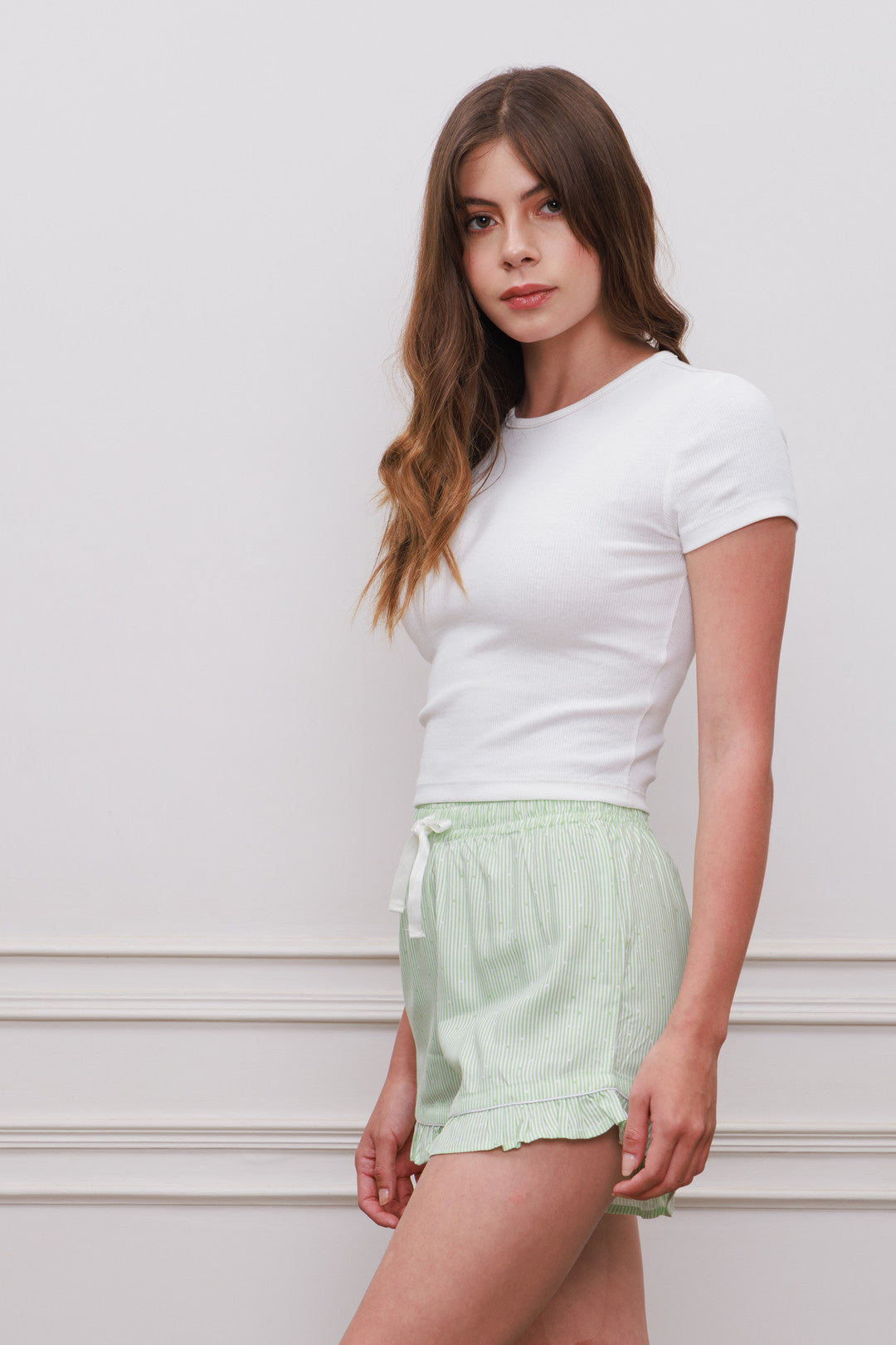 Summer Stripe Green Cotton Women's Shorts
