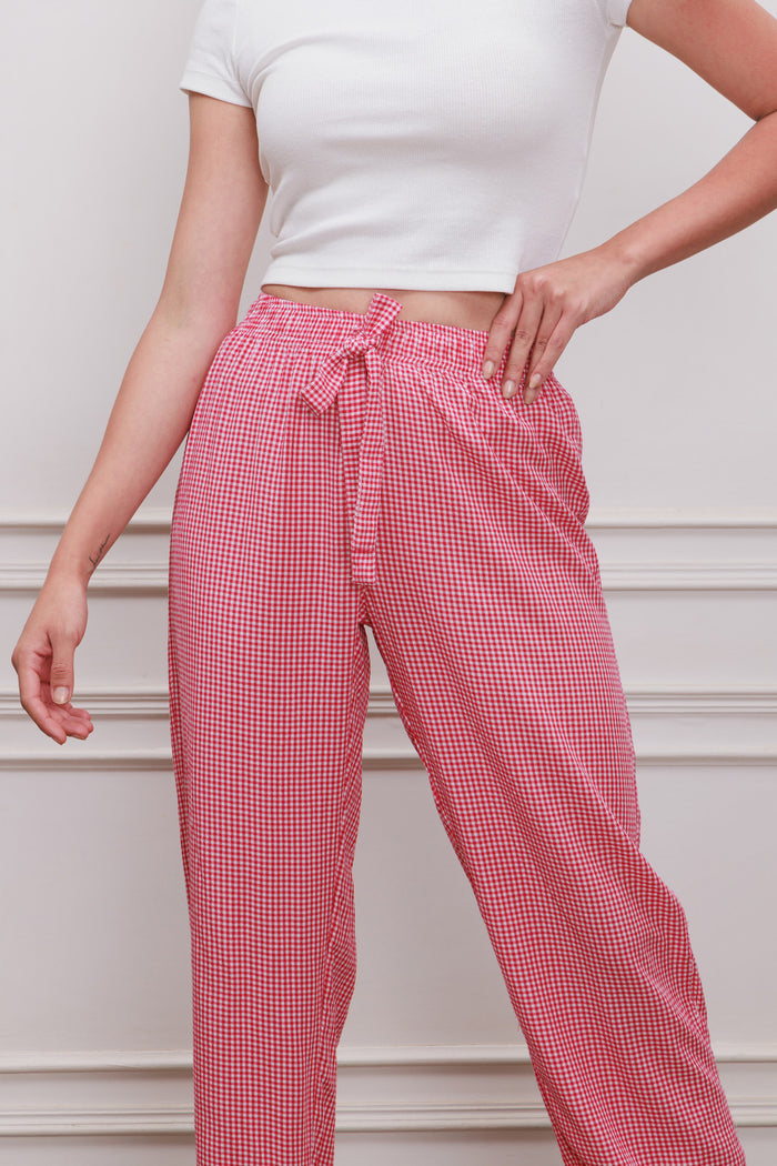 Red Pin Check Cotton Women's Pajama