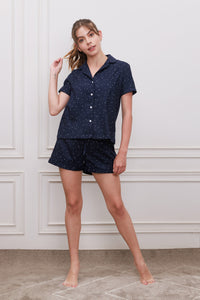 Starlight Blue Printed Cotton Twill Women's Shorts Set