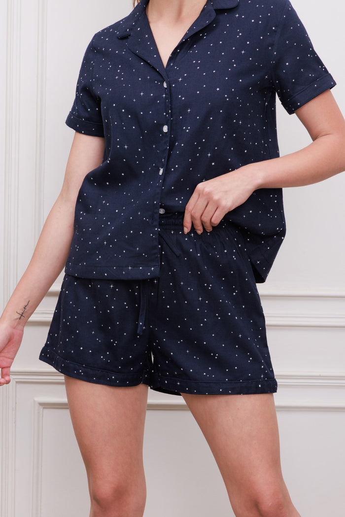 Starlight Blue Printed Cotton Twill Women's Shorts Set