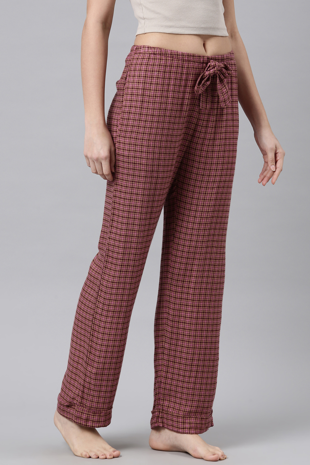 Pink Plaid Cotton Checkered Women's Pajama