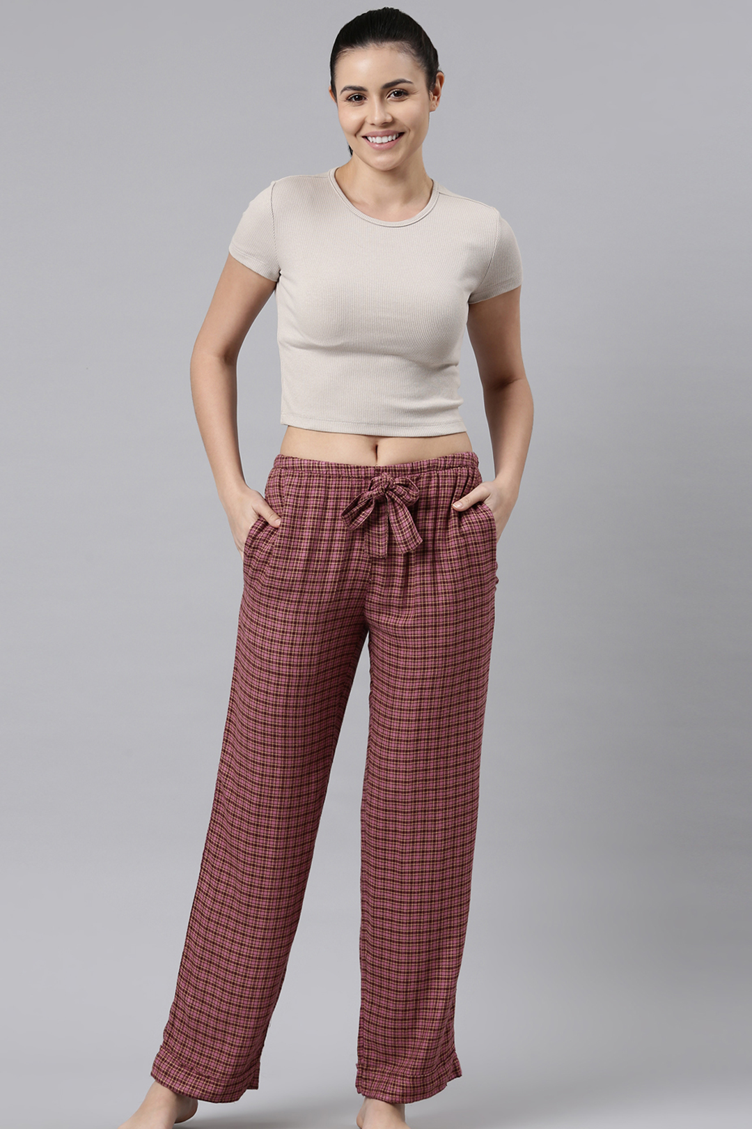 Pink Plaid Cotton Checkered Women's Pajama